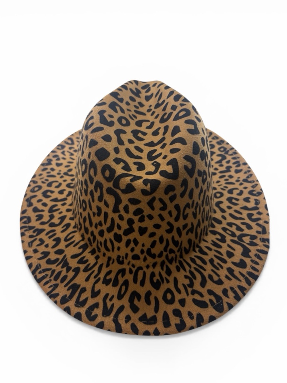 Leopard Print Wide Brim Fedora Hat, Brown and Black,OS - Picture 7 of 9